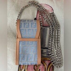 ⭐️COA⭐️ FENDI RaRe VINTAGE ZUCCINO FF LOGO CIGARETTE CASE W/UN-BRANDED CHAIN